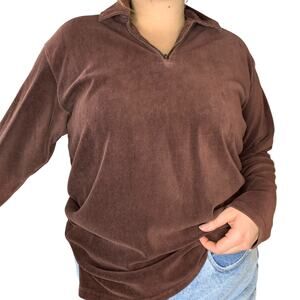 Vintage Brown Corduroy Oversized Collared Cottage Shirt Long Sleeve Top Large